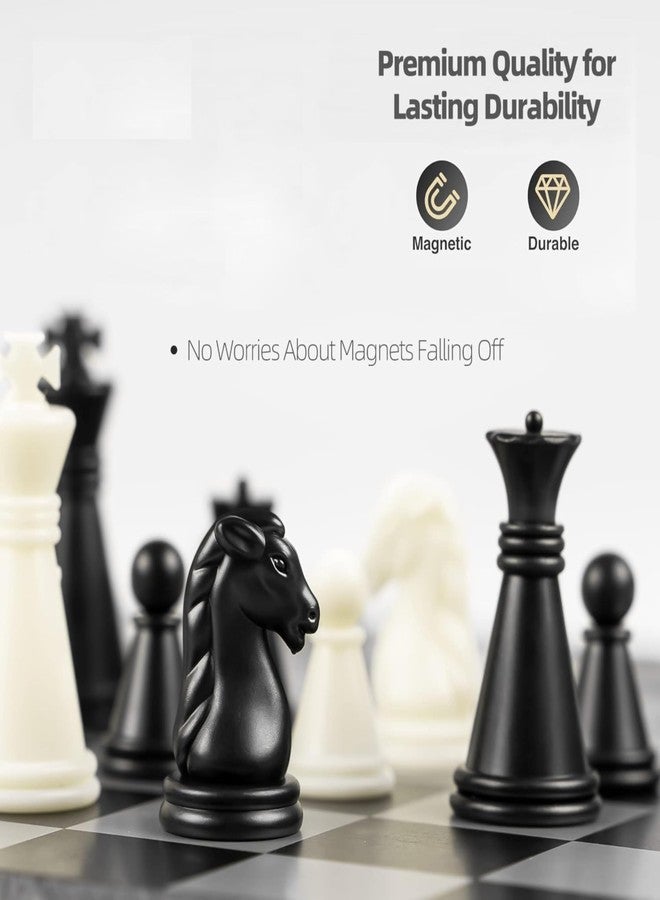 BOLDSTUFF 10 Inches Wooden Handmade Foldable Magnetic Educational Chess Board Set with Magnetic Pieces and Extra Queens for 2 Players Kids and Adults (Black & Ivory Color) - Image 2